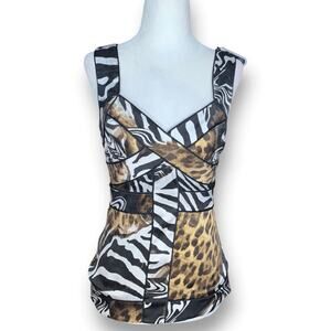 Vintage Y2K Cache Silk Animal Print Bustier Tank Top Zebra Leopard Clubwear XS